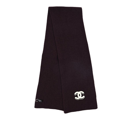 Chanel Cashmere Knit CC Scarf Burgundy Black Ecru 2 of 3
