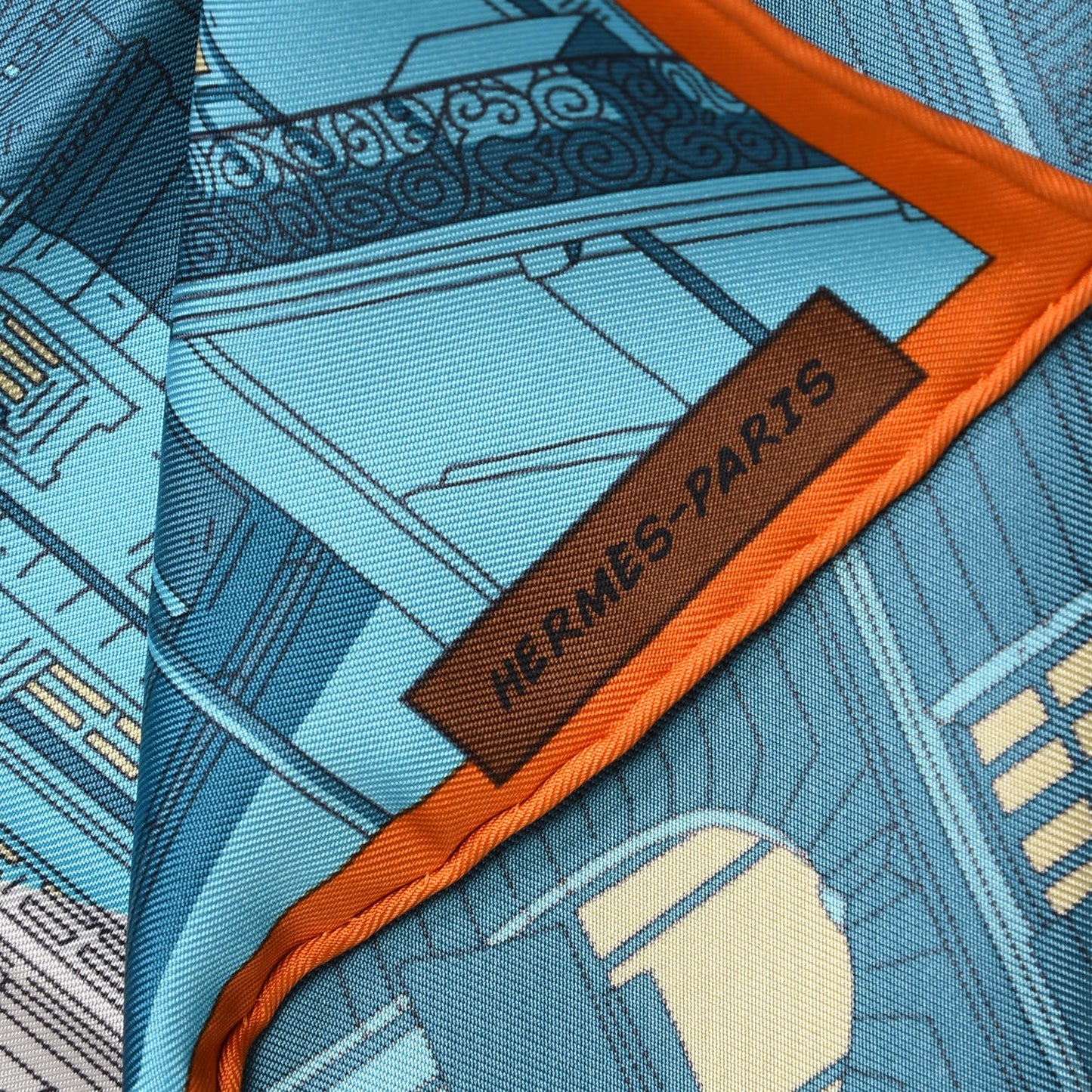 Silk Space Shopping Au Faubourg Pocket Square Scarf Bleu Orange Vert