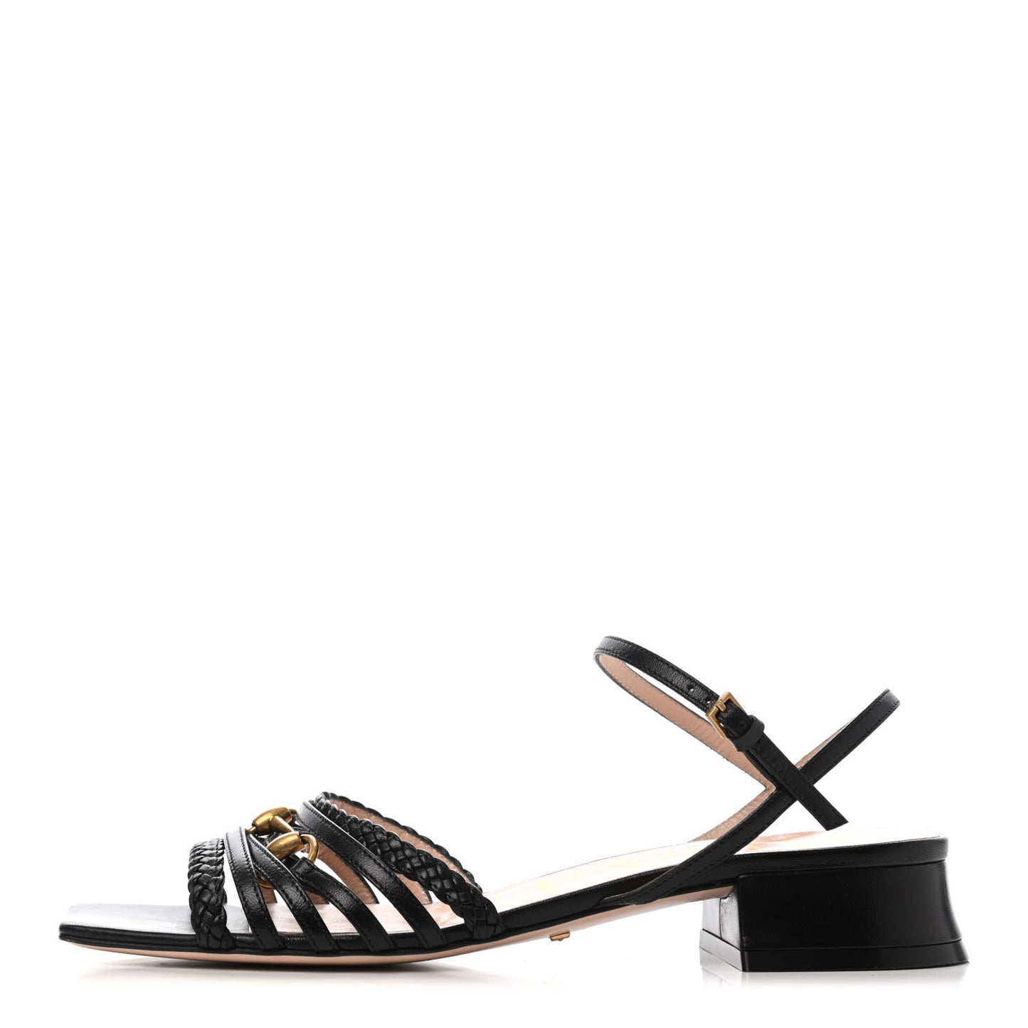 Calfskin Braided Horsebit Sandals 36.5 Black