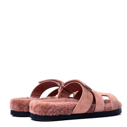 Hermes Suede Goatskin Woolskin Womens Chypre Sandals 39 Rose Aube 3 of 6