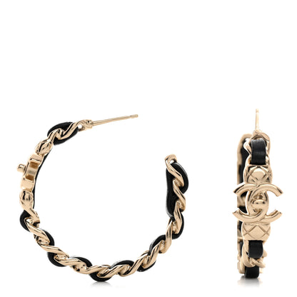 Chanel Metal Lambskin Quilted CC Turnlock Chain Hoop Earrings Gold Black 1 of 5