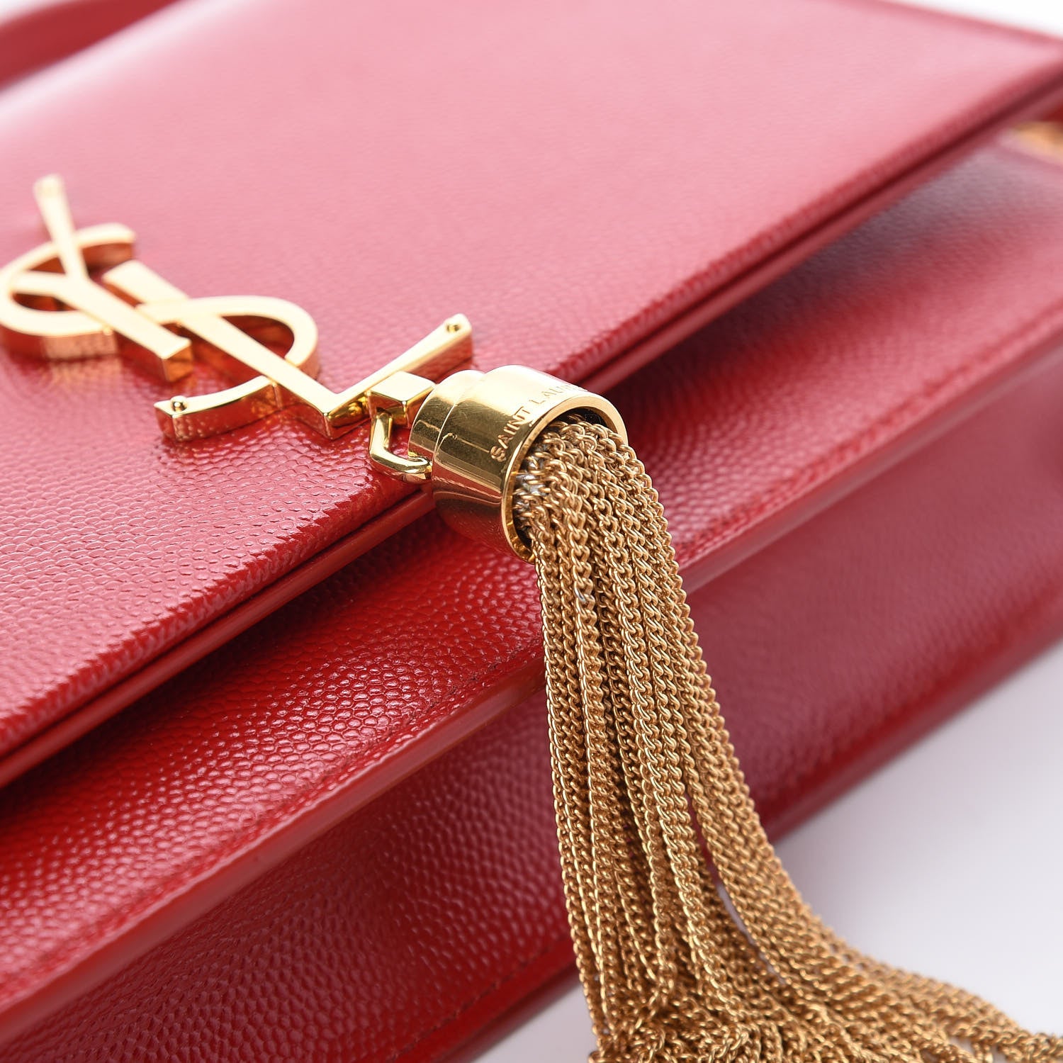 Saint Laurent Grain De Poudre Small Classic Monogram Kate Tassel Satchel Red 9 of 11