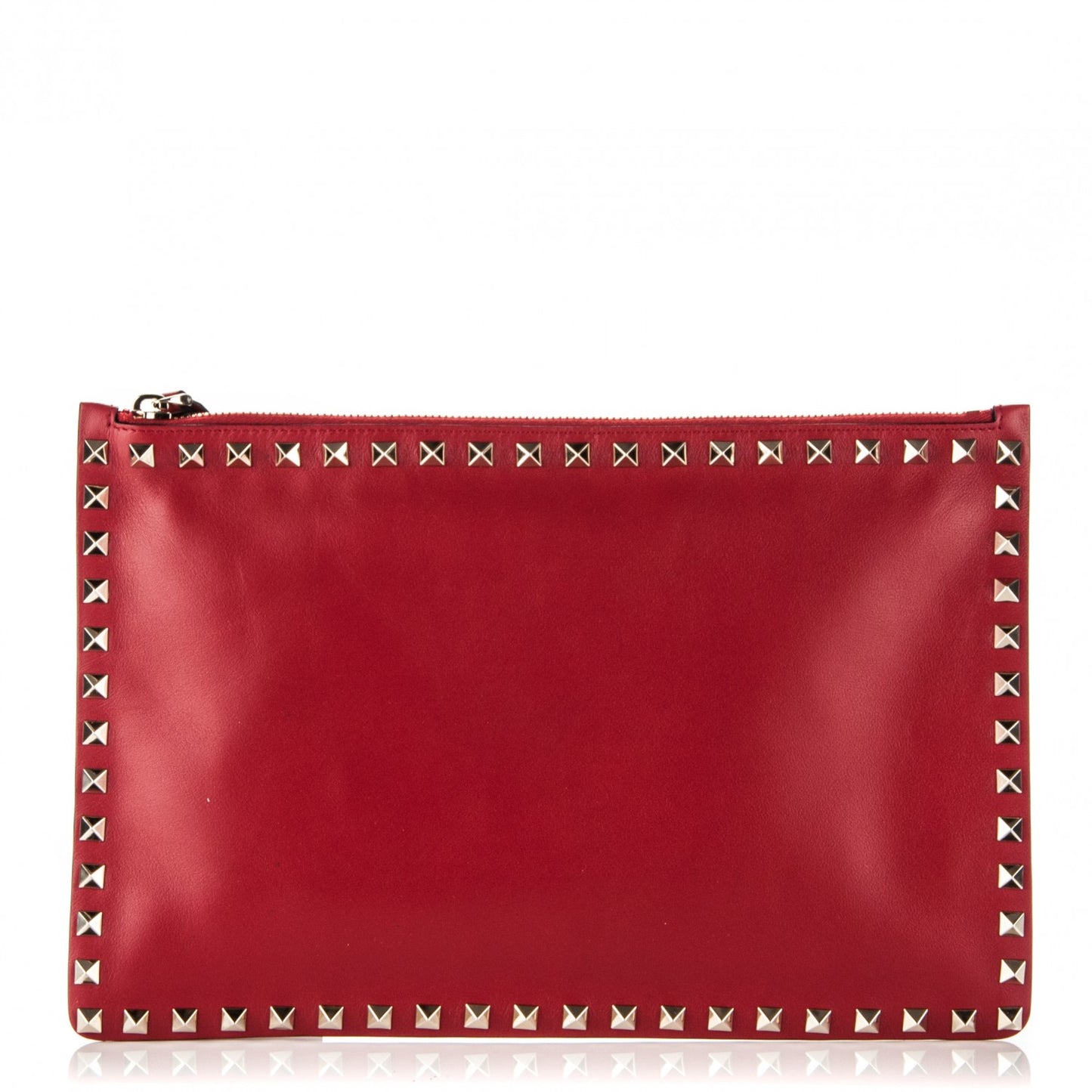 Vitello Large Rockstud Zip Pouch Red