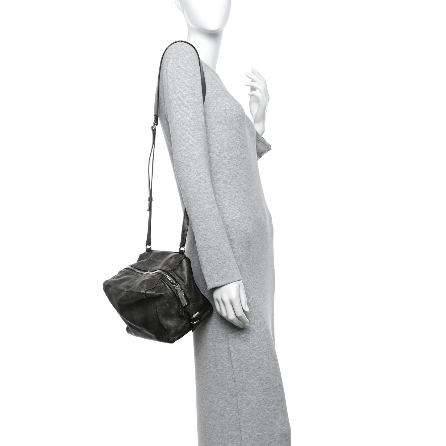 Aged Calfskin Small Pandora Mens Crossbody Black Grey