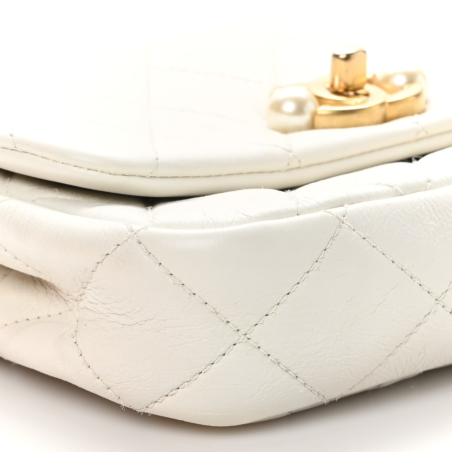 Chanel Glazed Calfskin Quilted Mini Pearl Side Flap White 9 of 11