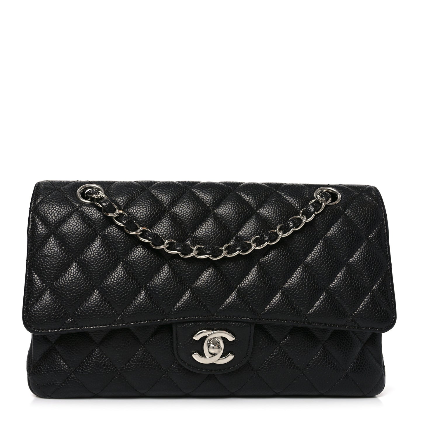 Caviar Quilted Medium Double Flap Black