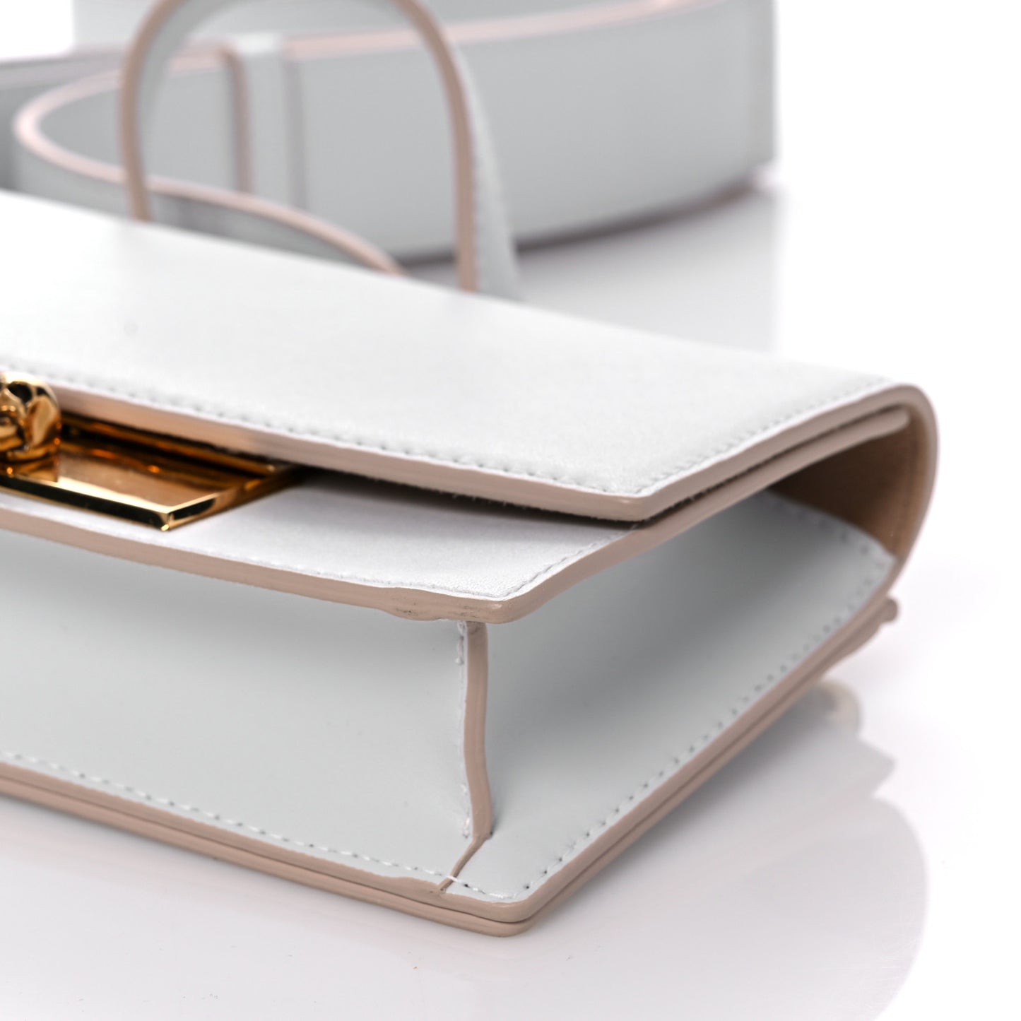 Calfskin Skull Lock Mini Crossbody Bag White