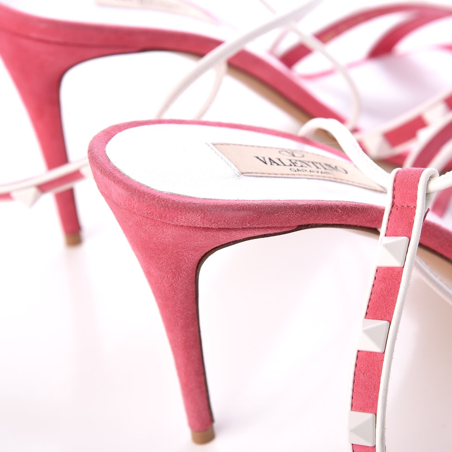 Valentino Garavani Suede Free Rockstud Crisscross Slingback 85mm Sandals 39 Shadow Pink Optic White 9 of 11