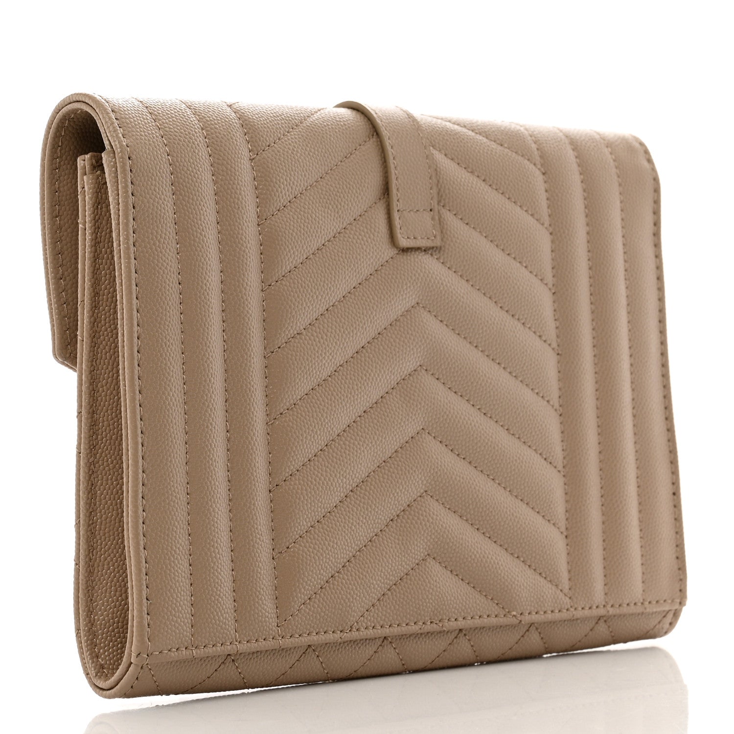 Saint Laurent Grain De Poudre Matelasse Chevron Monogram Envelope Clutch Dark Beige 3 of 8