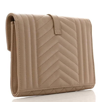 Saint Laurent Grain De Poudre Matelasse Chevron Monogram Envelope Clutch Dark Beige 3 of 8
