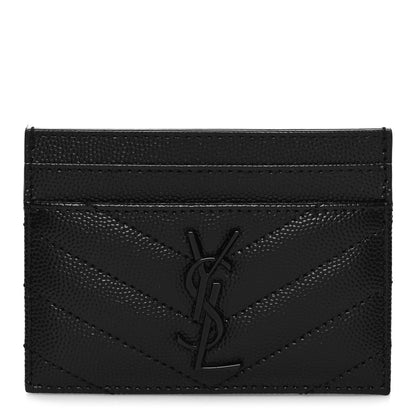 Saint Laurent Grain De Poudre Matelasse Chevron Monochrome Monogram Credit Card Case Black 1 of 9