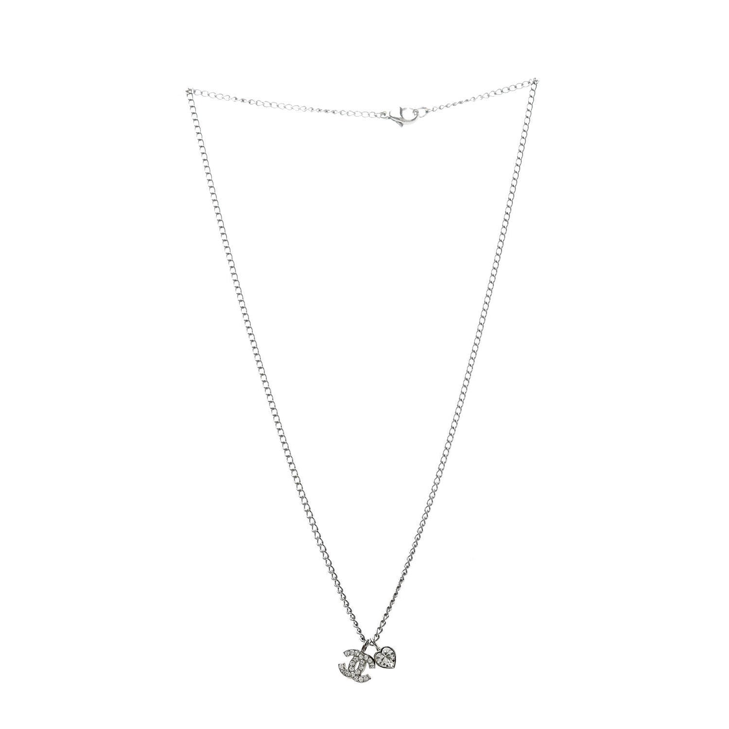Crystal Mini Heart CC Necklace Silver