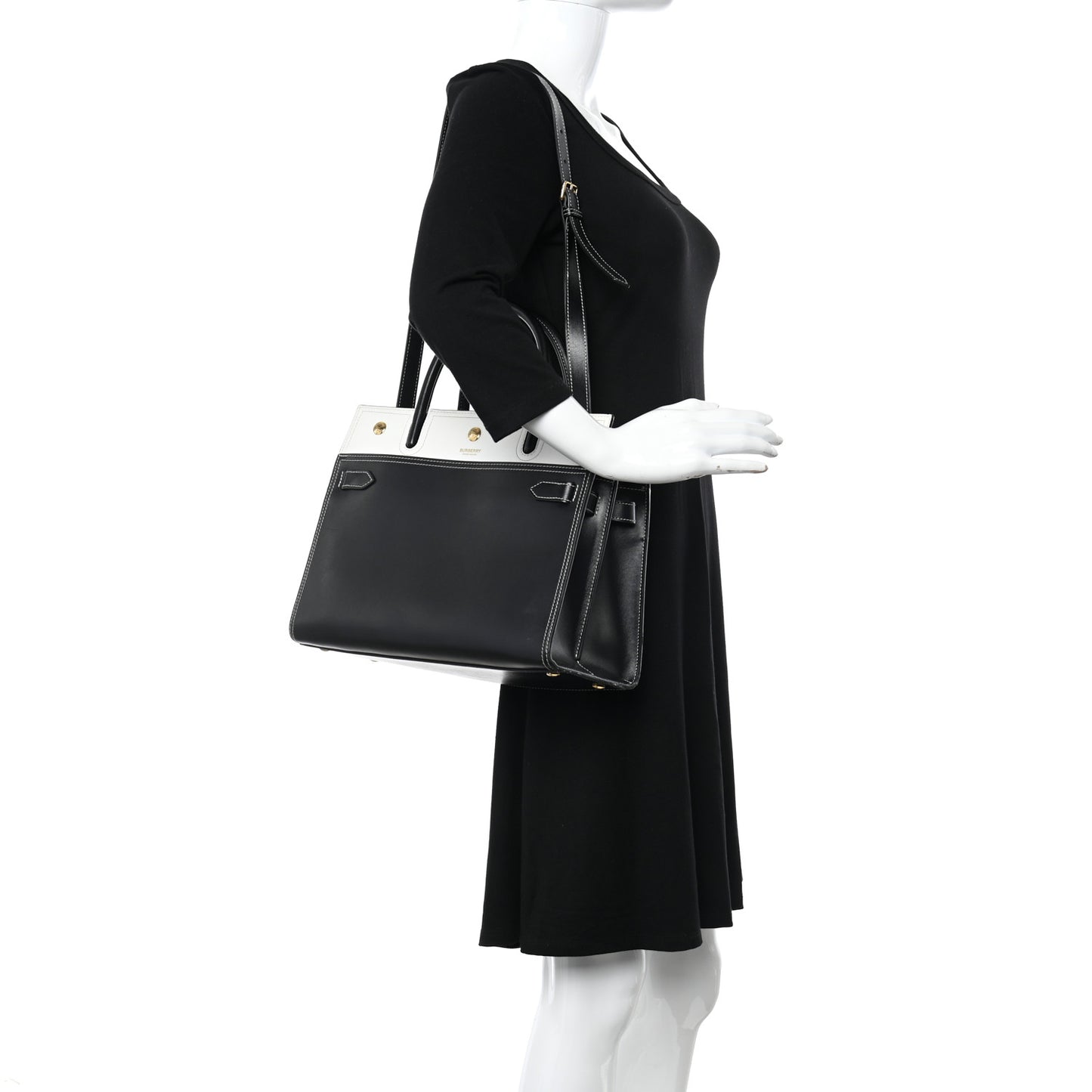 Calfskin Small Two Handle Title Bag Black