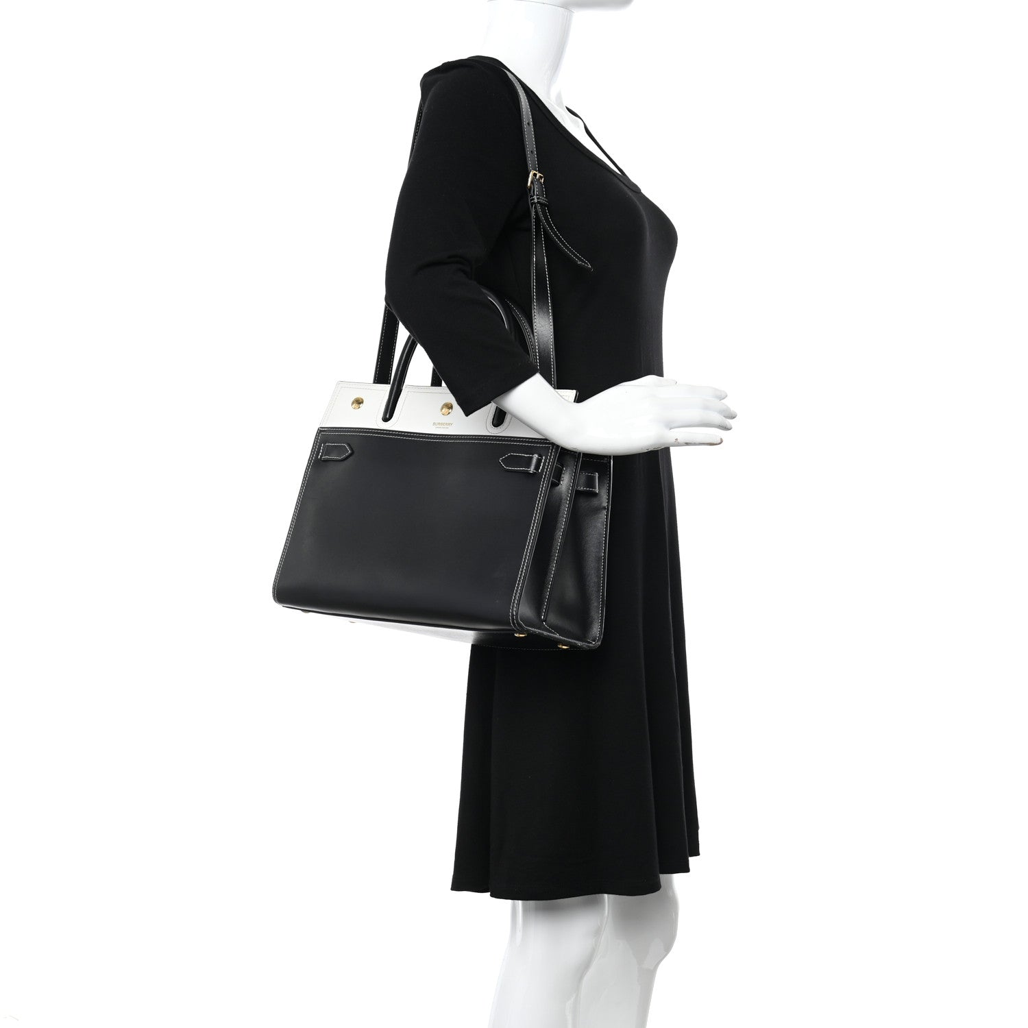 Burberry Calfskin Small Two Handle Title Bag Black 2 of 9