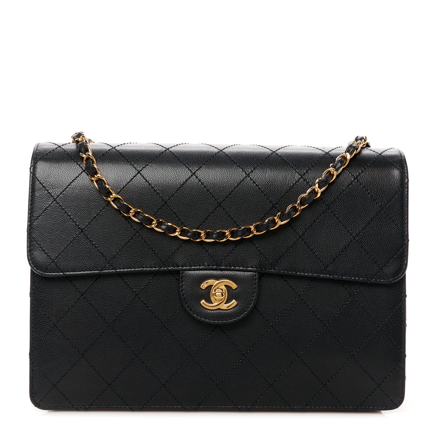 Caviar Stitch Jumbo Single Flap Black