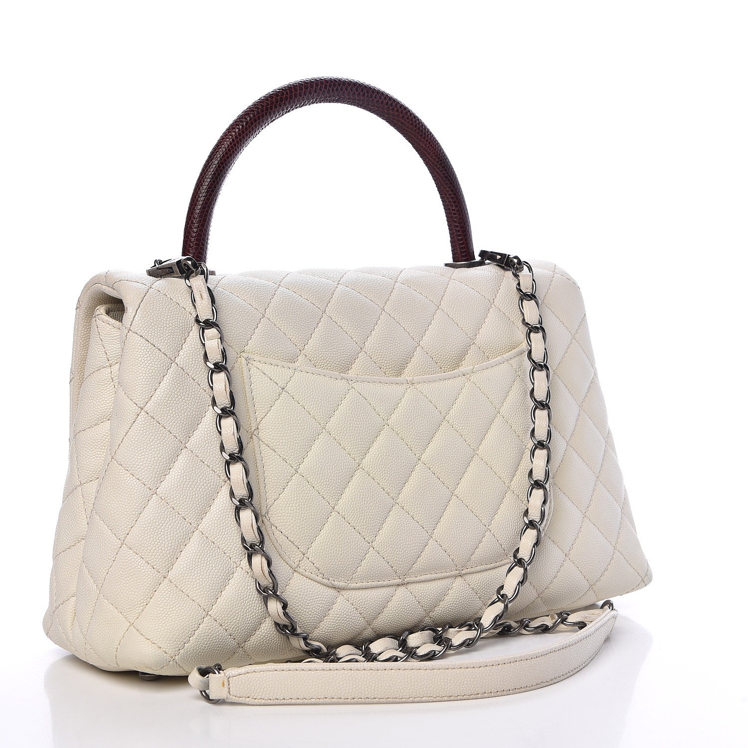 Chanel Caviar Lizard Quilted Small Coco Handle Flap Ivory 3 of 15