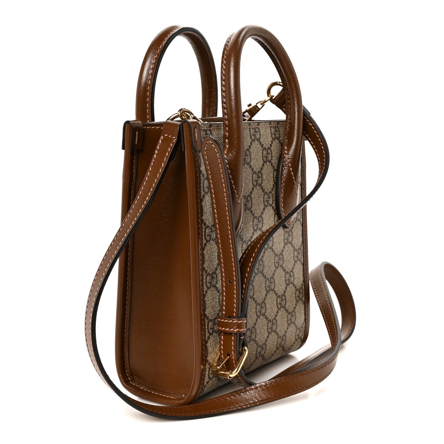 Gucci GG Supreme Monogram Azalea Calfskin Mini Retro Interlocking G Tote Bag Beige Ebony Brown Sugar 3 of 11