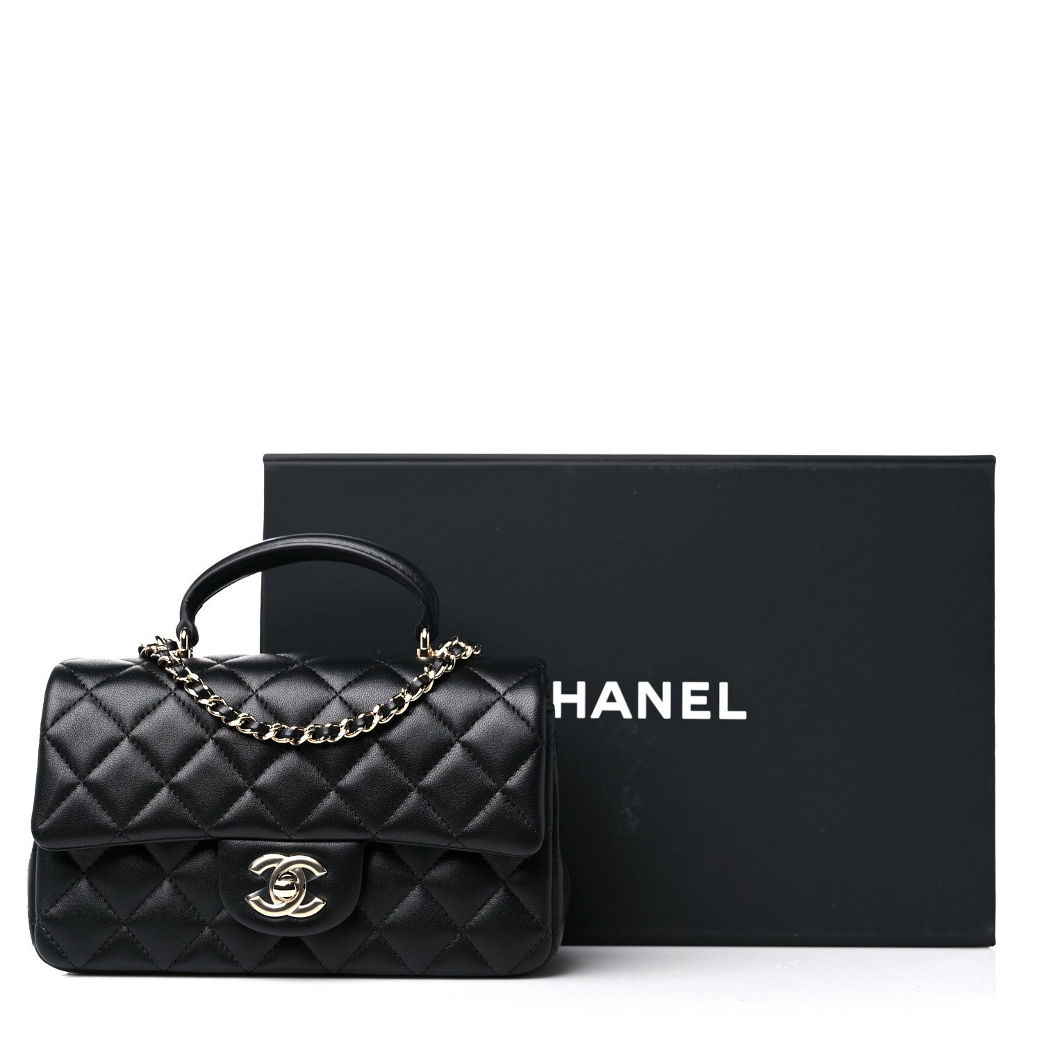 Chanel Lambskin Quilted Mini Top Handle Rectangular Flap Black 10 of 10
