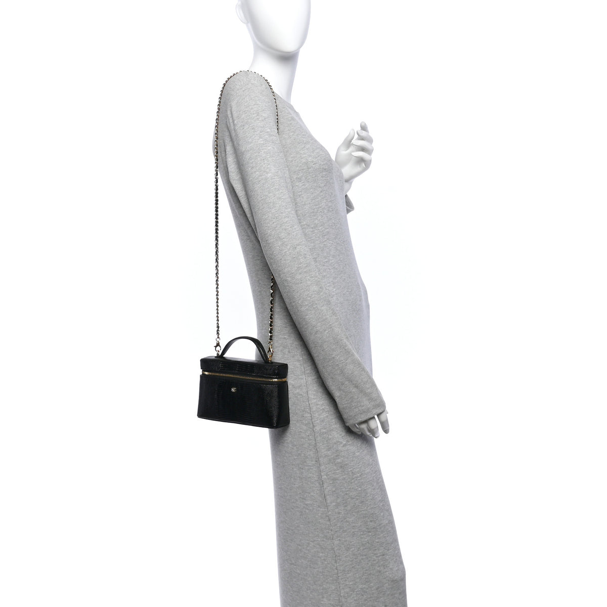 Chanel Lizard Embossed Calfskin Top Handle Slim Vanity With Chain Black 2 of 12