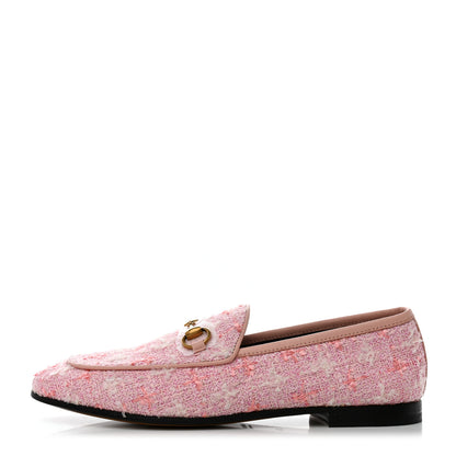 Gucci Wool Tweed Horsebit Womens Jordaan Loafers 36 Pink White Perfect Pink 1 of 8