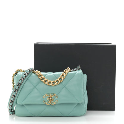 Chanel Shiny Lambskin Quilted Medium Chanel 19 Flap Light Blue 11 of 11