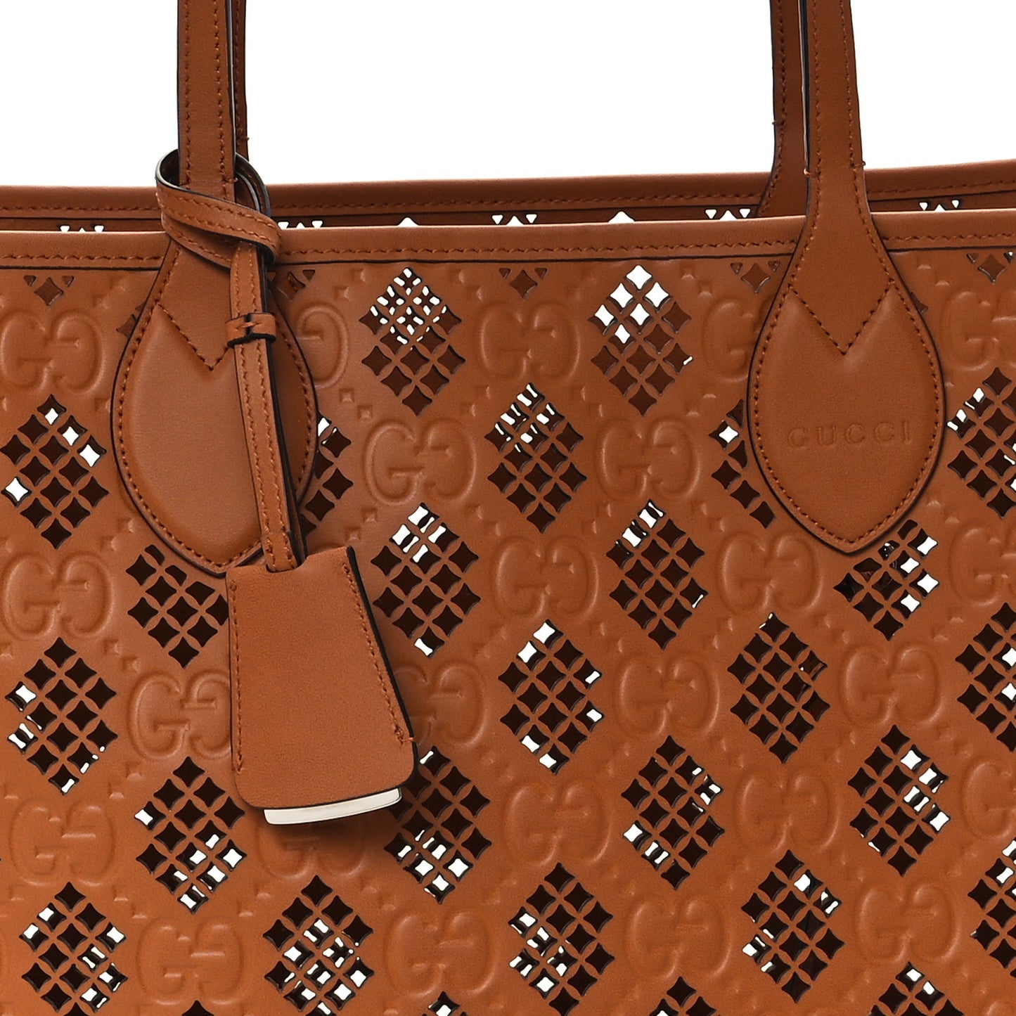 Calfskin GG Monogram Diamond Cut Medium Ophidia Tote Bag Brown