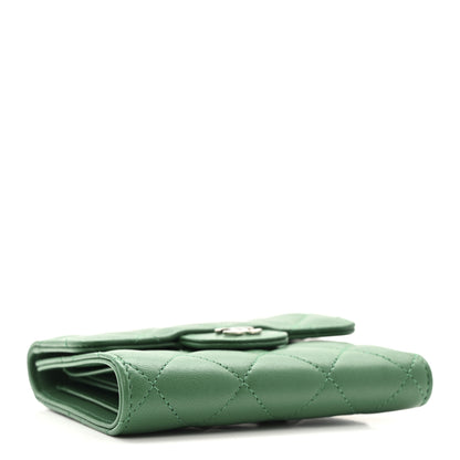 Chanel Lambskin Quilted Compact Flap Wallet Green 4 of 10