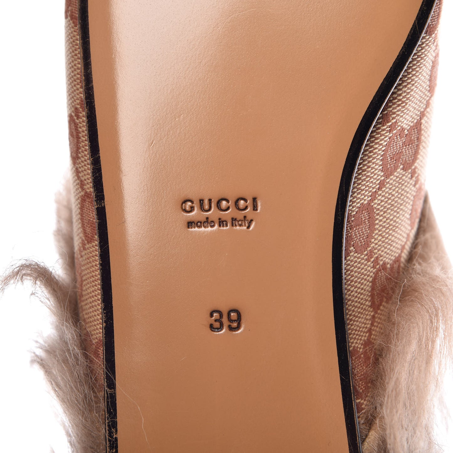 GG Monogram Fur Womens Princetown Slippers 39 Beige Ruggine Rust