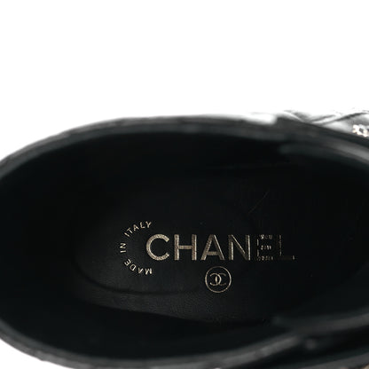 Chanel Shiny Calfskin Quilted Lace Up Combat Boots 38 Black 6 of 8