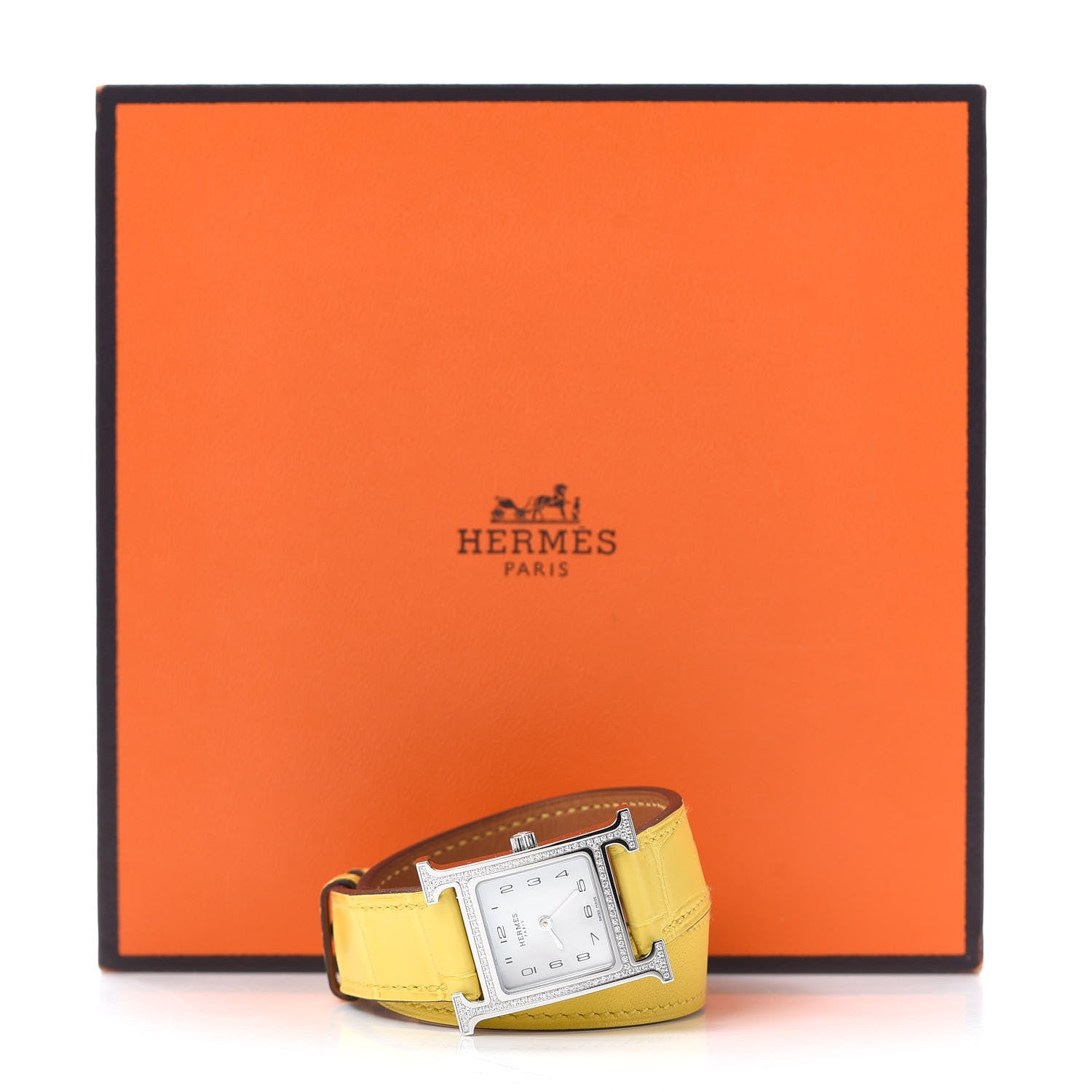 Hermes Stainless Steel Alligator Diamond Bezel 21mm Heure H Hour Double Tour Quartz Watch Juane De Naples 5 of 5