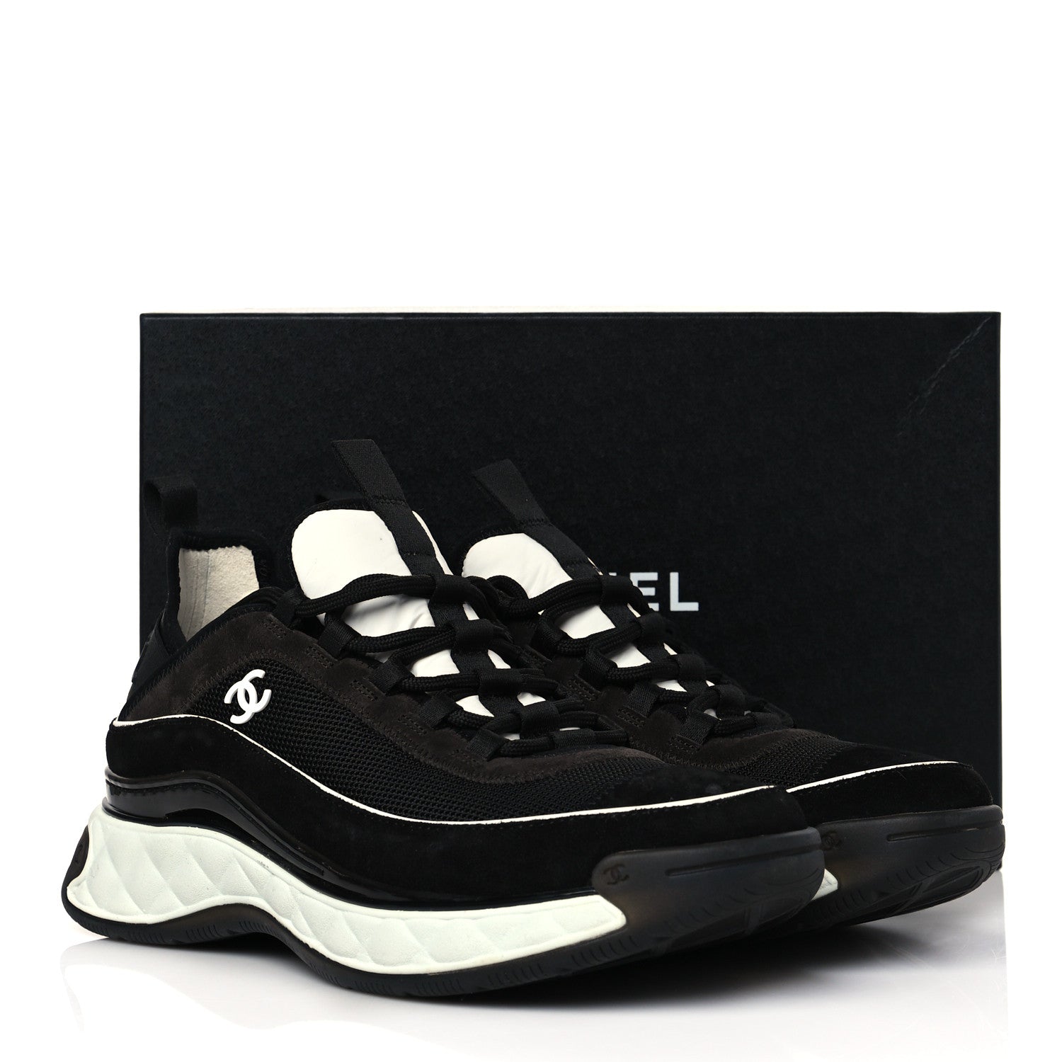 Chanel Velvet Calfskin Mixed Fibers CC Sneakers 41 Black 9 of 9