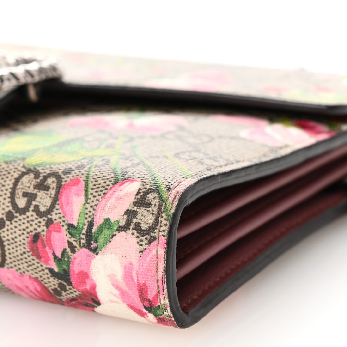 GG Supreme Monogram Blooms Mini Dionysus Chain Wallet Beige Multicolor Dry Rose
