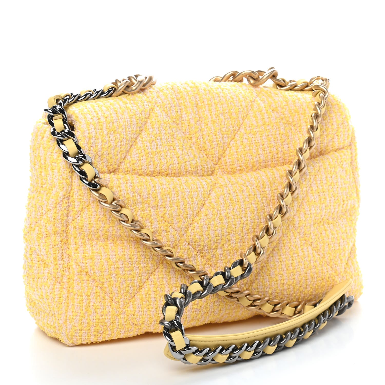 Chanel Tweed Quilted Large Chanel 19 Flap Yellow 2 of 9