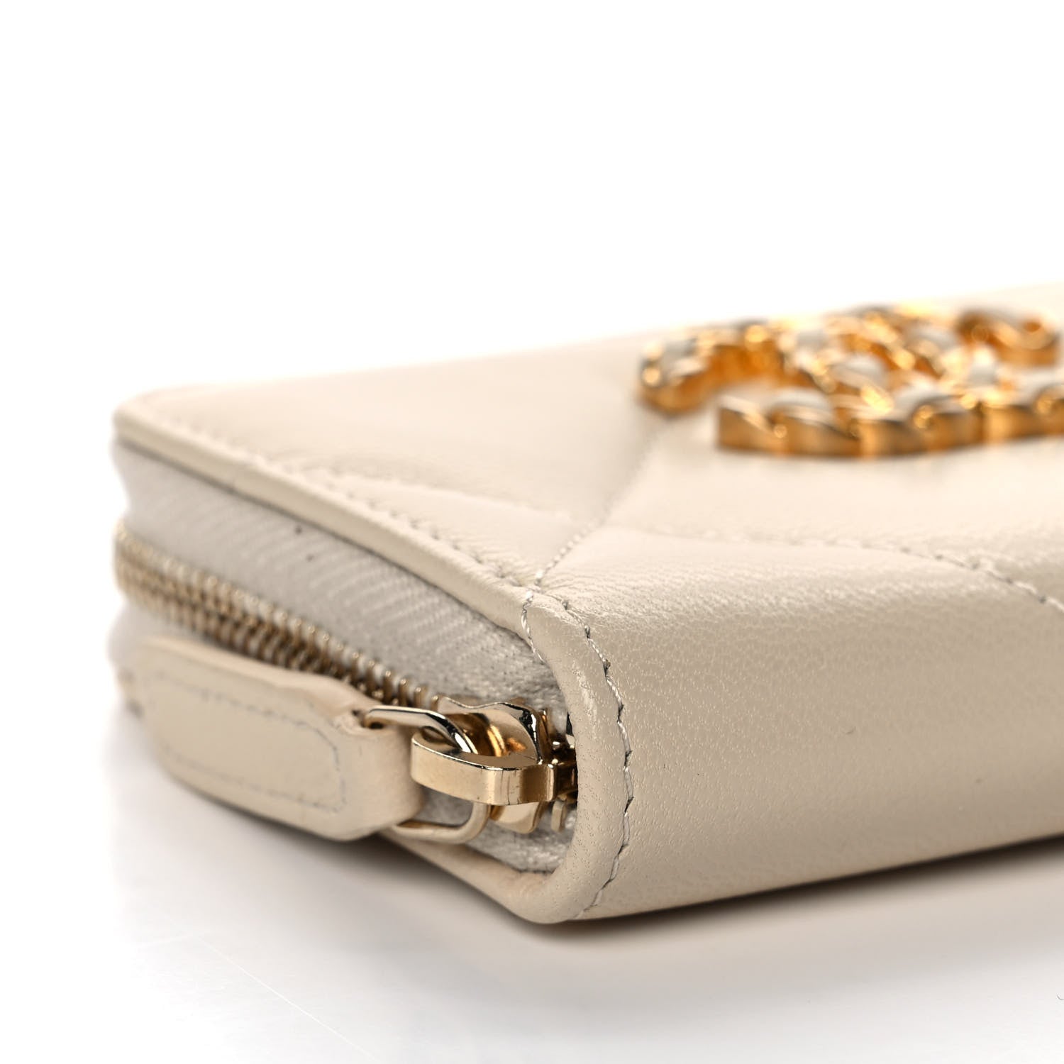 Chanel Goatskin Quilted Chanel 19 Zip Around Coin Purse Wallet Beige 9 of 11