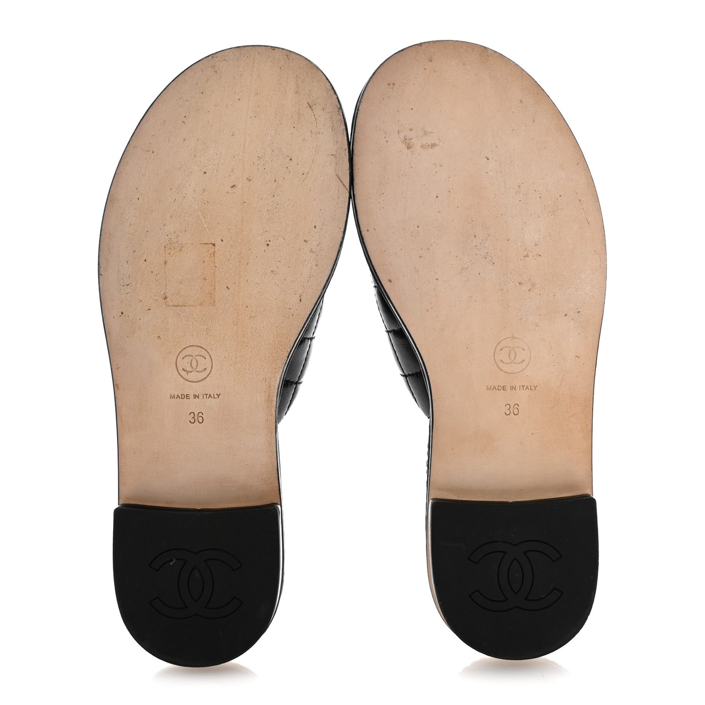 Lambskin Quilted Chain CC Sandals 36 Black