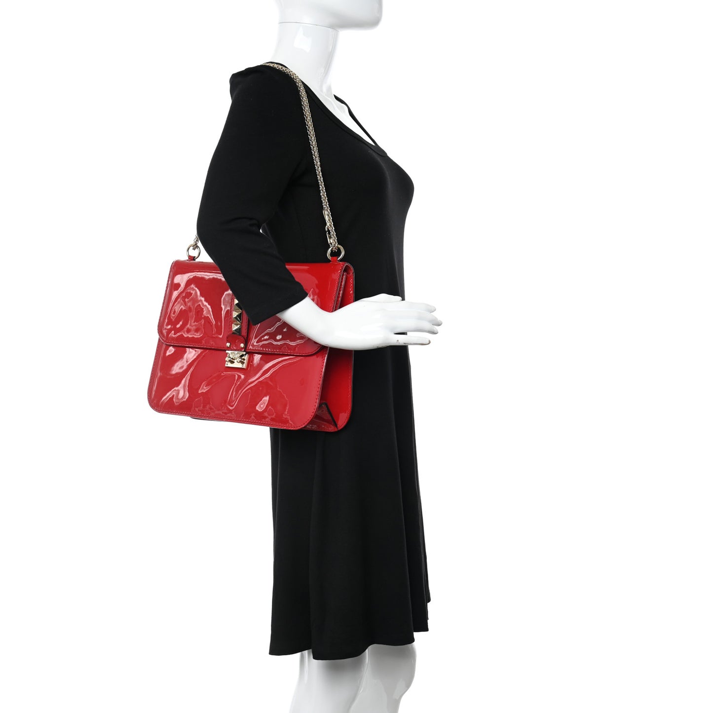 Patent Large Glam Lock Rockstud Flap Red