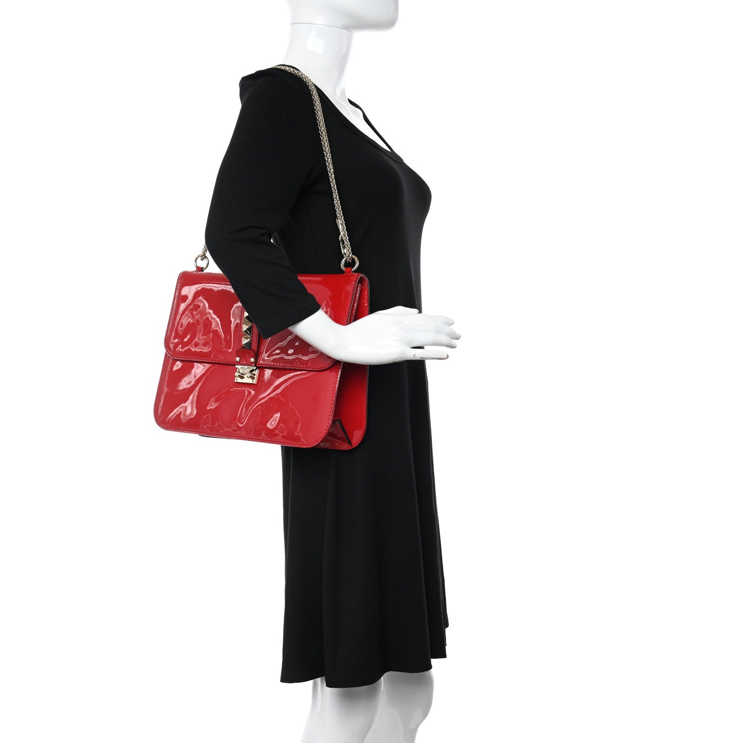 Valentino Garavani Patent Large Glam Lock Rockstud Flap Red 2 of 12