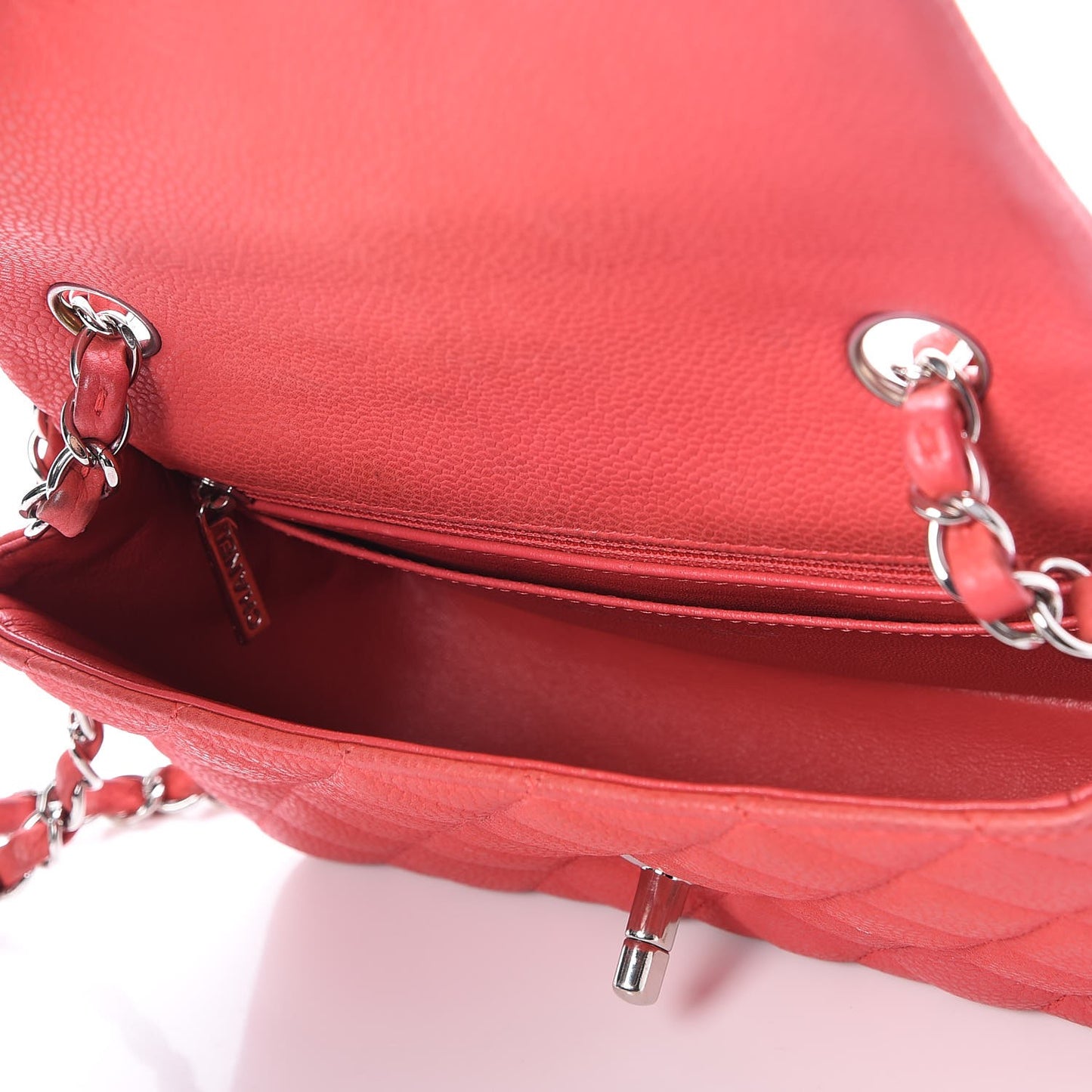 Caviar Quilted Mini Rectangular Flap Coral