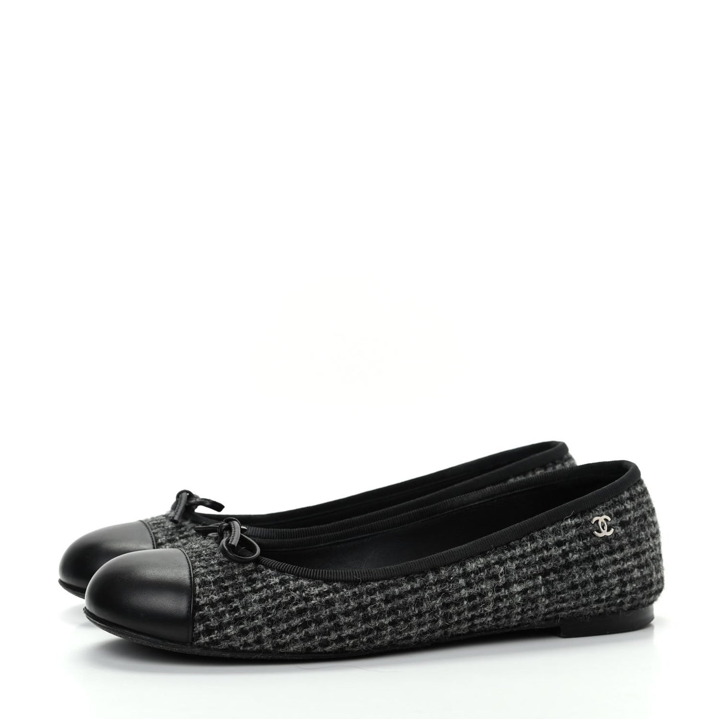 Tweed Cap Toe Ballerina Flats 36 Black Grey