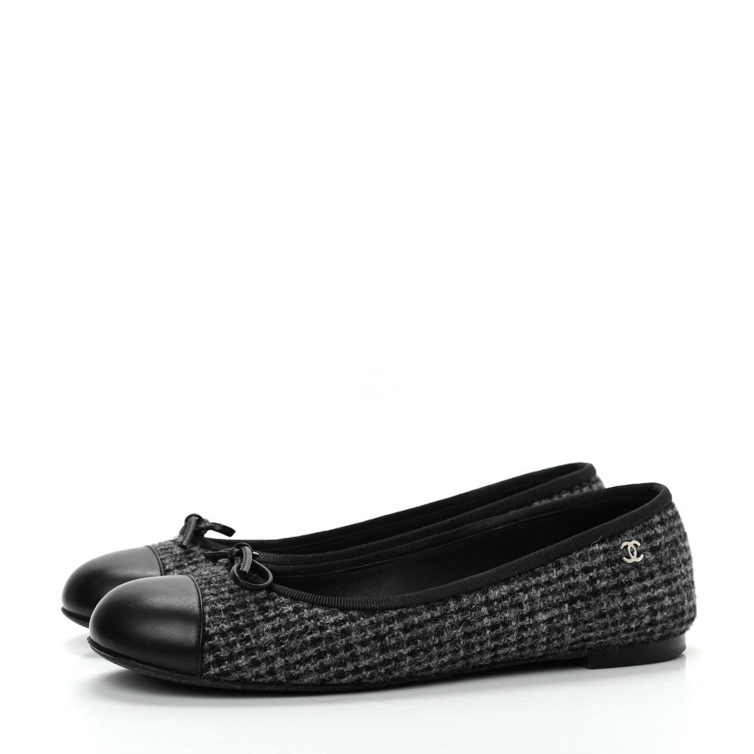 Chanel Tweed Cap Toe Ballerina Flats 36 Black Grey 3 of 11