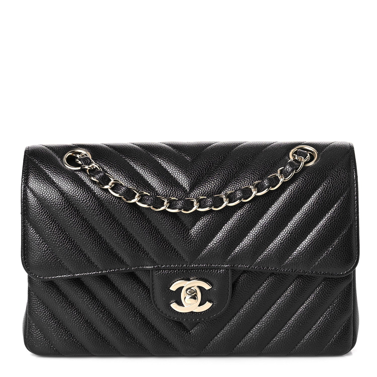 Chanel Caviar Chevron Quilted Small Double Flap Navy Blue 1 of 10