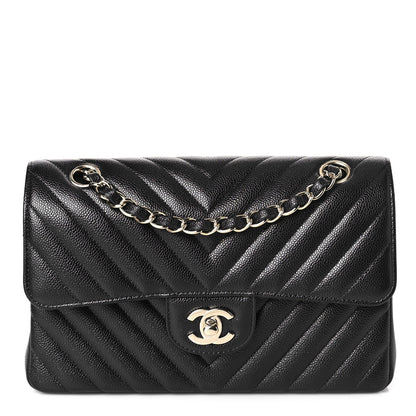 Chanel Caviar Chevron Quilted Small Double Flap Navy Blue 1 of 10