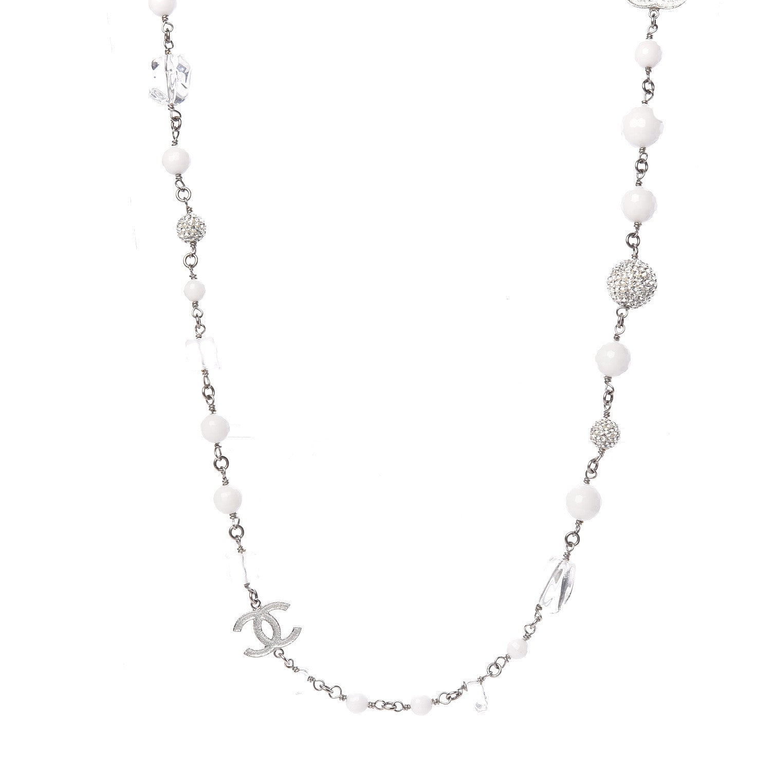 Chanel Crystal Bead CC Necklace Silver White 1 of 5