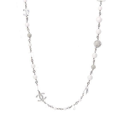 Chanel Crystal Bead CC Necklace Silver White 1 of 5