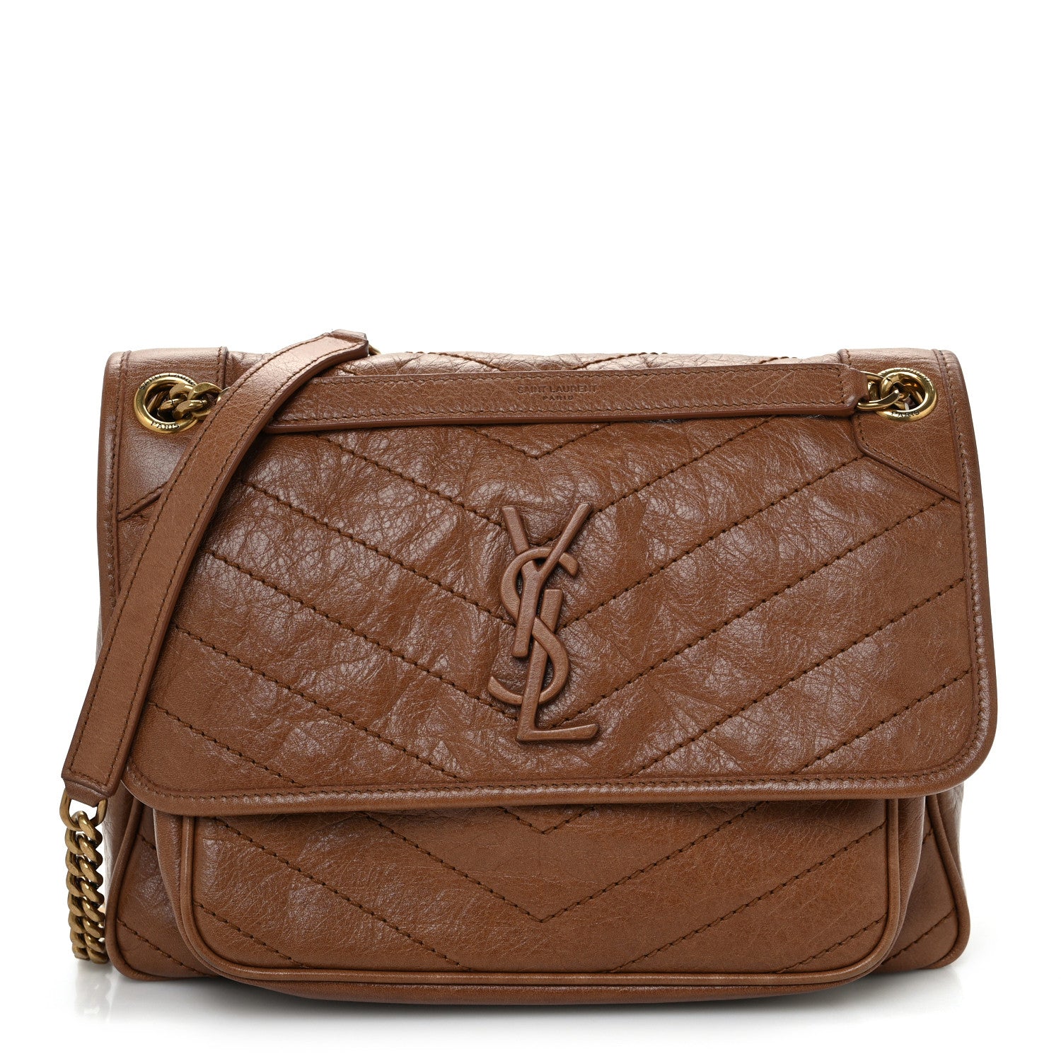 Saint Laurent Crinkled Calfskin Matelasse Monogram Medium Niki Chain Satchel Light Caramel 1 of 11