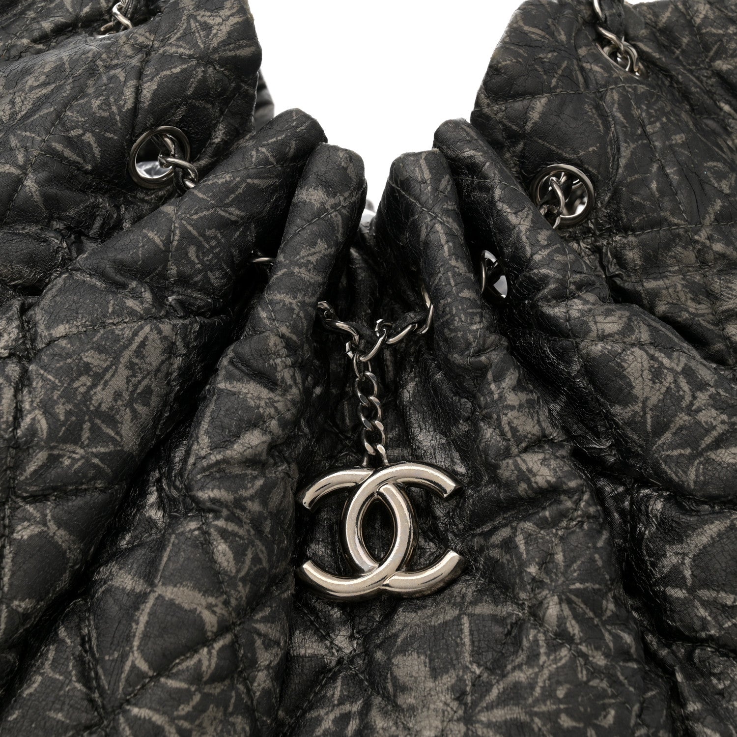 Chanel Nylon Printed Cabas Tote Black Gold 8 of 13