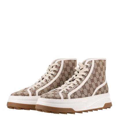 Gucci GG Monogram Mens 1977 Tennis High Top Platform 55mm Sneakers 9 Beige Ebony Mystic White 5 of 10