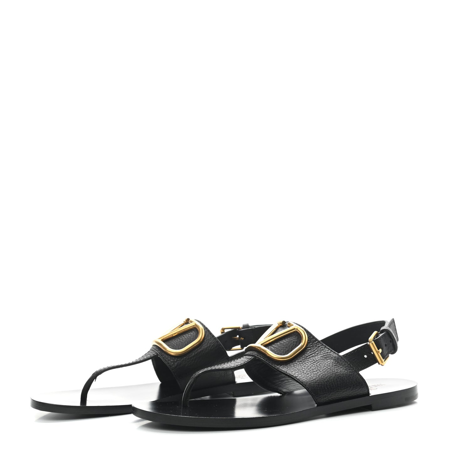 Grainy Cowhide Vlogo Slingback Flat Thong Sandals 37.5 Black