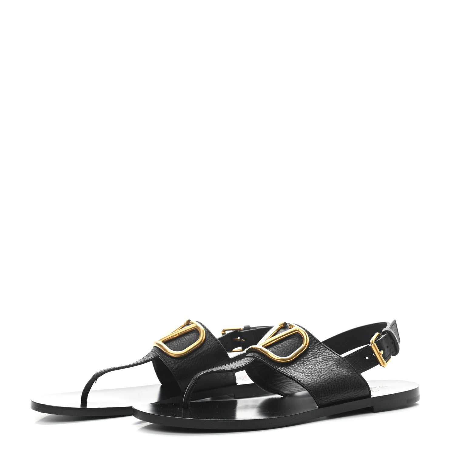 Valentino Garavani Grainy Cowhide Vlogo Slingback Flat Thong Sandals 37.5 Black 3 of 7