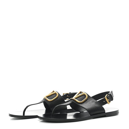 Valentino Garavani Grainy Cowhide Vlogo Slingback Flat Thong Sandals 37.5 Black 3 of 7